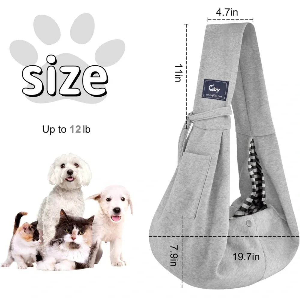 Cuby Dog & Cat Sling Carrier Soft Hands-Free Reversible Pet Papoose Bag Gray